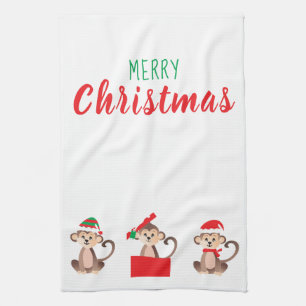 Linge De Cuisine Joyeux Noël singe Santa Hat