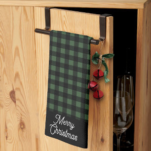 Linge De Cuisine Joyeux Noël Vert & Buffalo à carreaux noirs