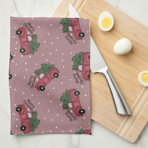 Linge De Cuisine Joyeux Noël Vintage Camion rouge