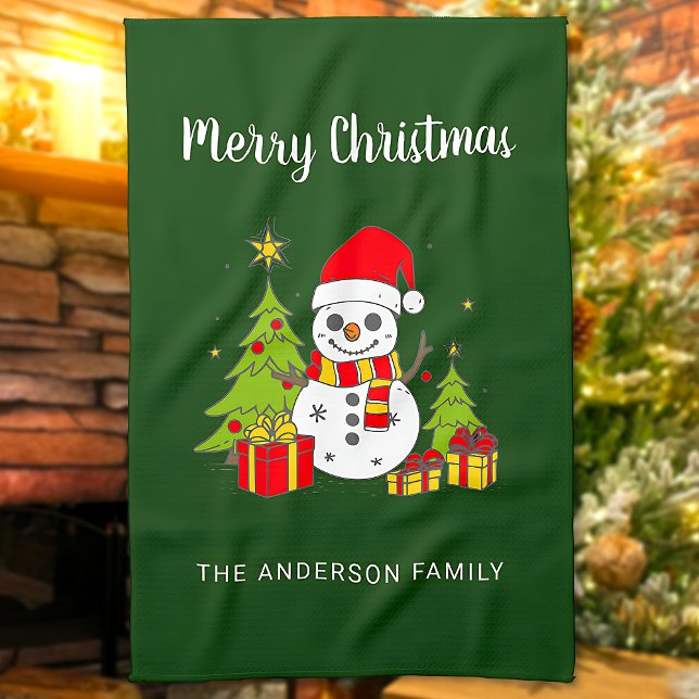 Linge De Cuisine Joyeux Noël Vintage Snowman Personnalisé (Créateur téléchargé)