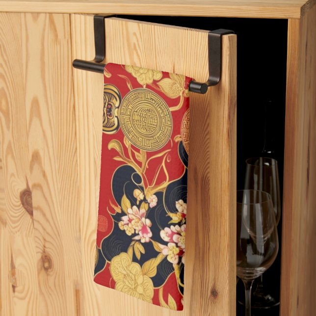 Linge De Cuisine Joyeux Nouvel An chinois motif asiatique moderne (Pliage en tiers)