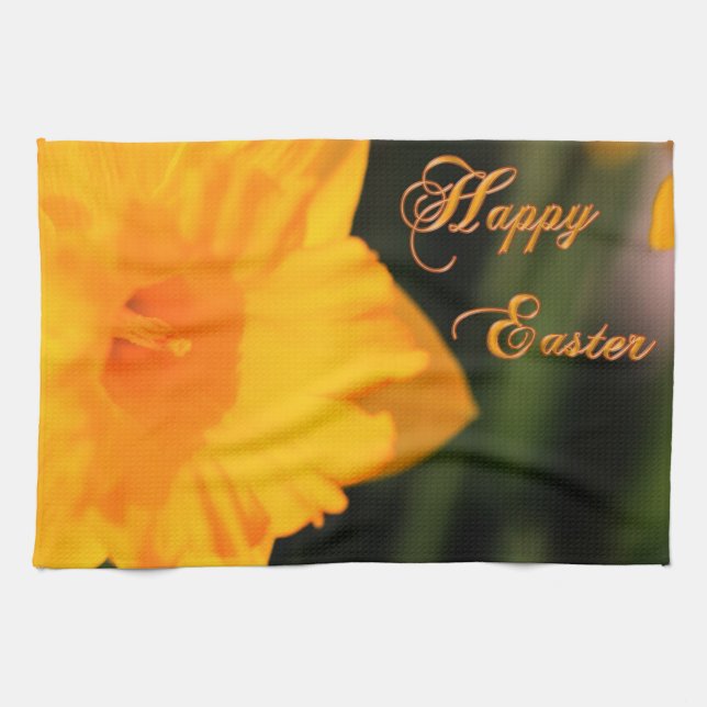 Linge De Cuisine Joyeux Pâques Jaune Printemps Daffodil Fleur (Horizontal)