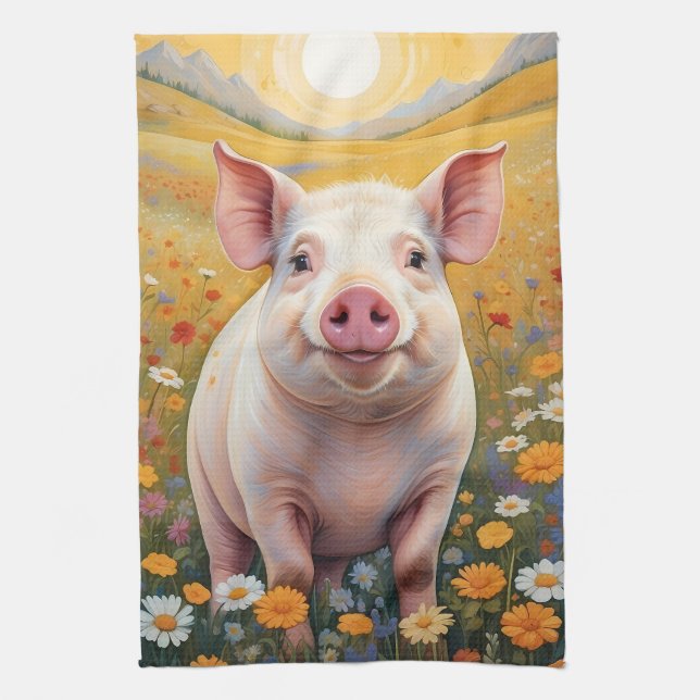 Linge De Cuisine Joyeux Petit Cochon Sunny Daisy Field (Vertical)
