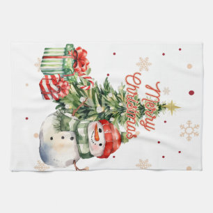 Linge De Cuisine Joyeux sapin de Noël Snowman et présents