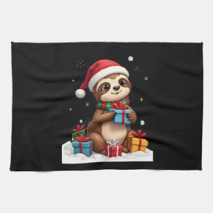 Linge De Cuisine Joyeux Slothmas mignon sloth de Noël chapeau de Pè