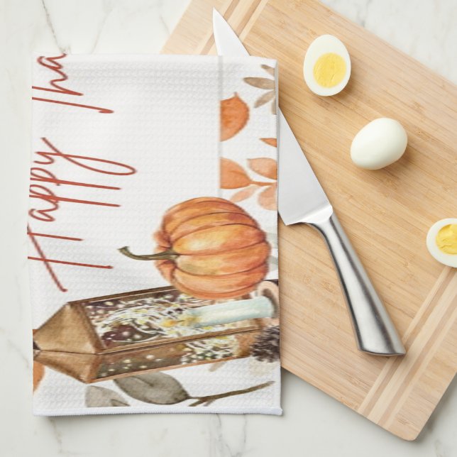 Linge De Cuisine Joyeux Thanksgiving d'automne citrouille et dinde (Quart Plié)