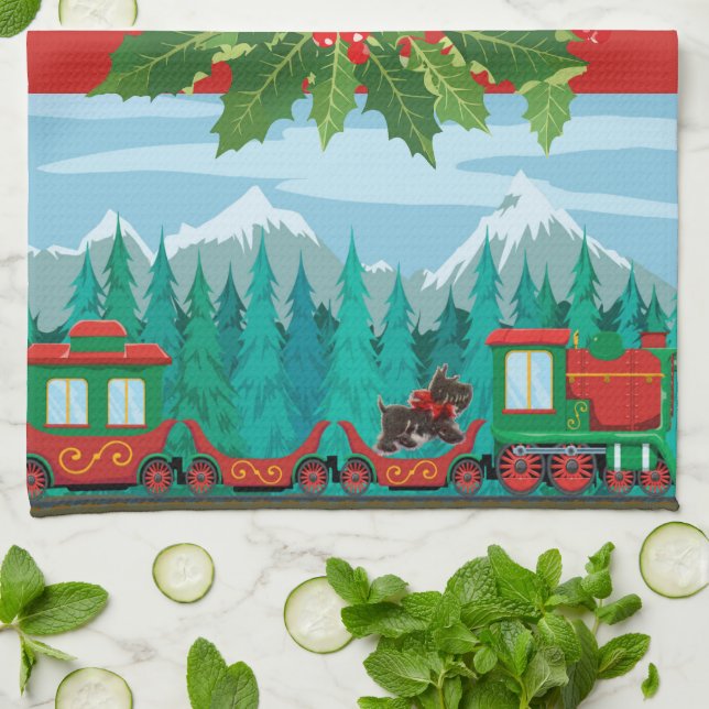 Linge De Cuisine Joyeux train de Noël (Plié)