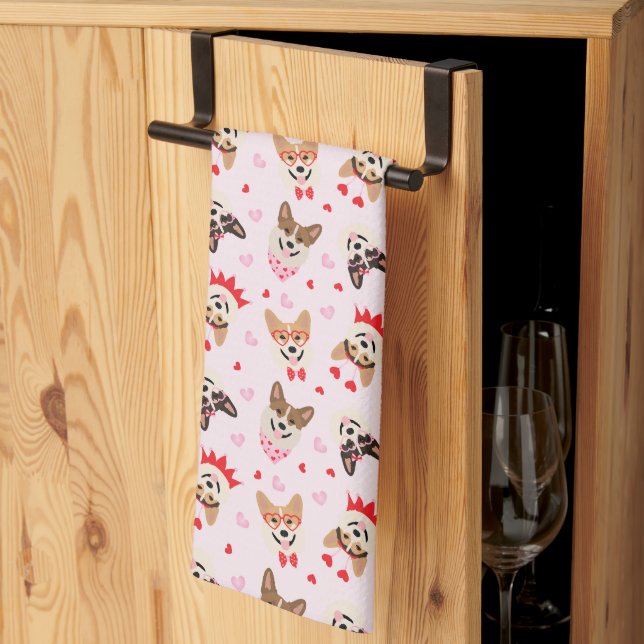 Linge De Cuisine Joyeux Valentines Day Pembroke Welsh Corgi Chiens (Pliage en tiers)