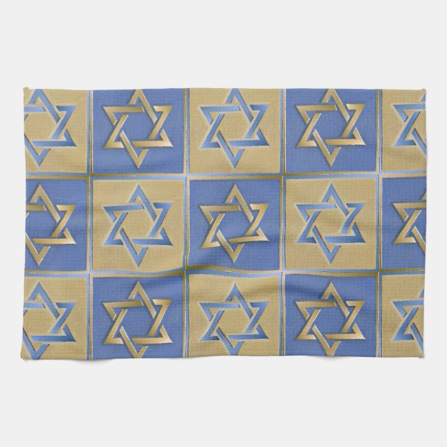 Linge De Cuisine Judaica Star de David Metal Gold Blue (Horizontal)