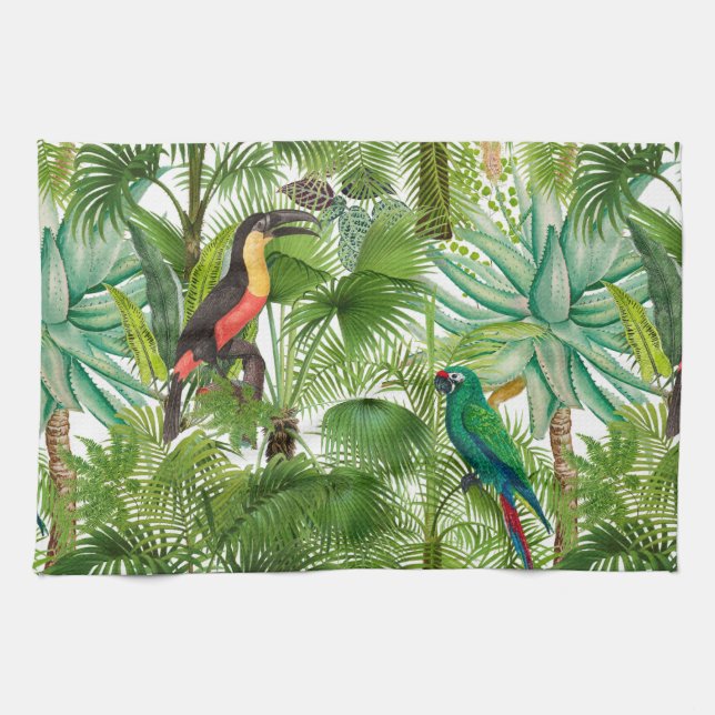 Linge De Cuisine Jungle, tropical,, oiseaux, toucan, perroquets, (Horizontal)