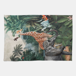 Linge De Cuisine Jungle Tropicale Antique Avec Animaux Illustration