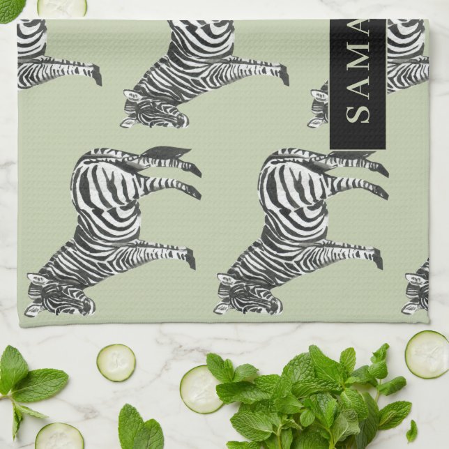 Linge De Cuisine Jungle Zebra Wild Motif & Nom personnalisé (Plié)