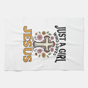 Linge De Cuisine Juste une fille qui aime Jésus Floral Cross Shirt_
