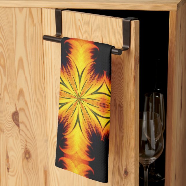 Linge De Cuisine Kaleidoscope Abstrait Jaune Et Brown (Pliage en tiers)