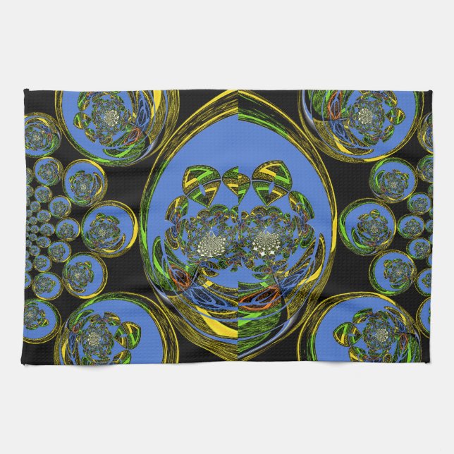 Linge De Cuisine Kaleidoscope bleu et jaune Imprimer (Horizontal)