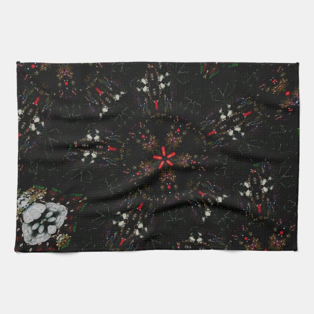 Linge De Cuisine Kaleidoscope Design Flore rouge noir (Horizontal)