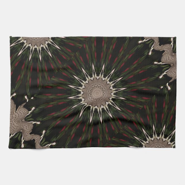 Linge De Cuisine Kaleidoscope Design Vert foncé Rouge Brown (Horizontal)