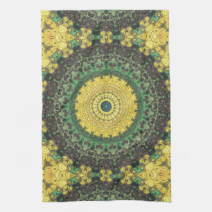 Linge De Cuisine Kaleidoscope jaune et vert Mandala Motif