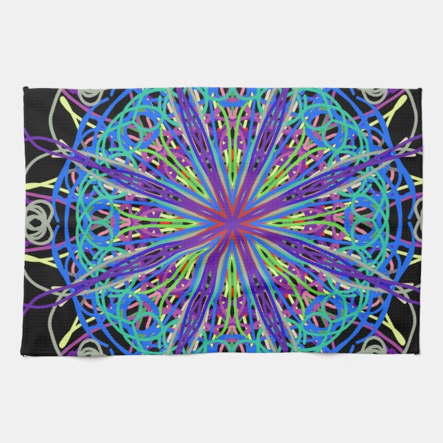 Linge De Cuisine Kaleidoscope Mandala Art Joyeuses couleurs (Horizontal)