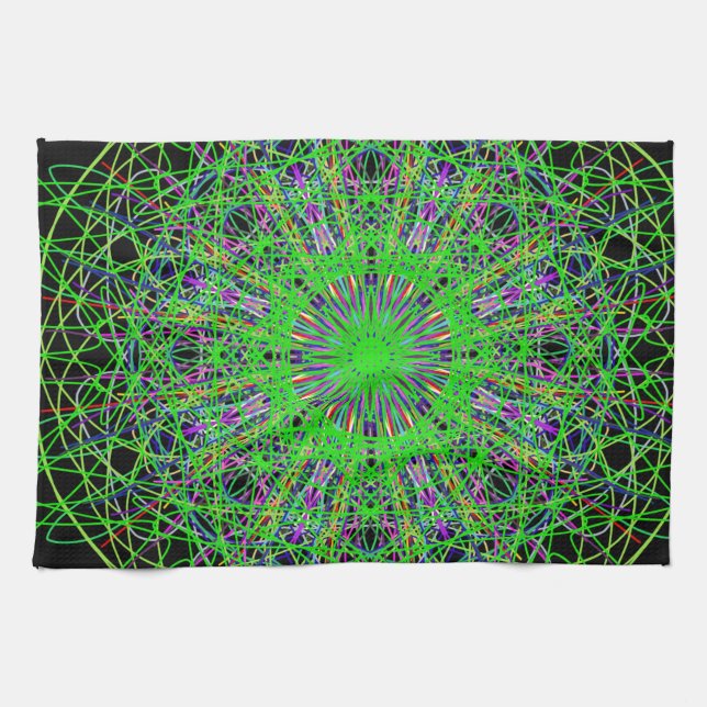 Linge De Cuisine Kaleidoscope noir vert Mandala Art (Horizontal)