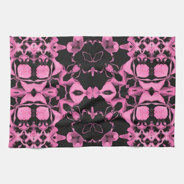 Linge De Cuisine Kaleidoscope rose avec noir (Horizontal)