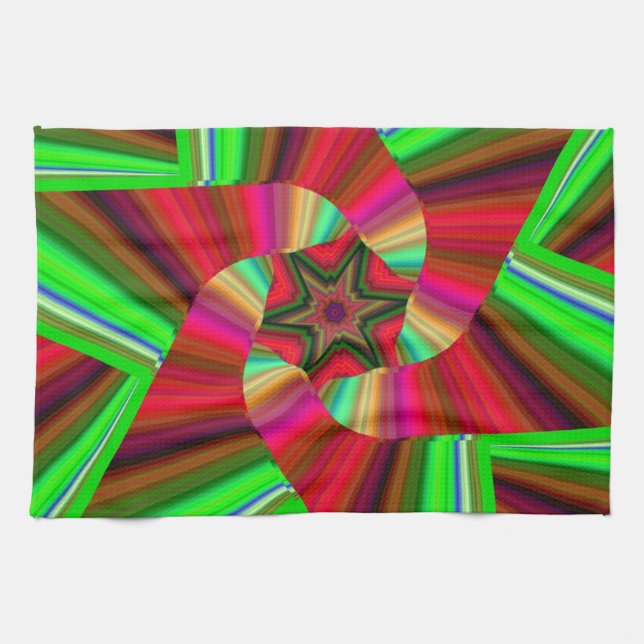 Linge De Cuisine Kaleidoscope Star Art Red Green (Horizontal)