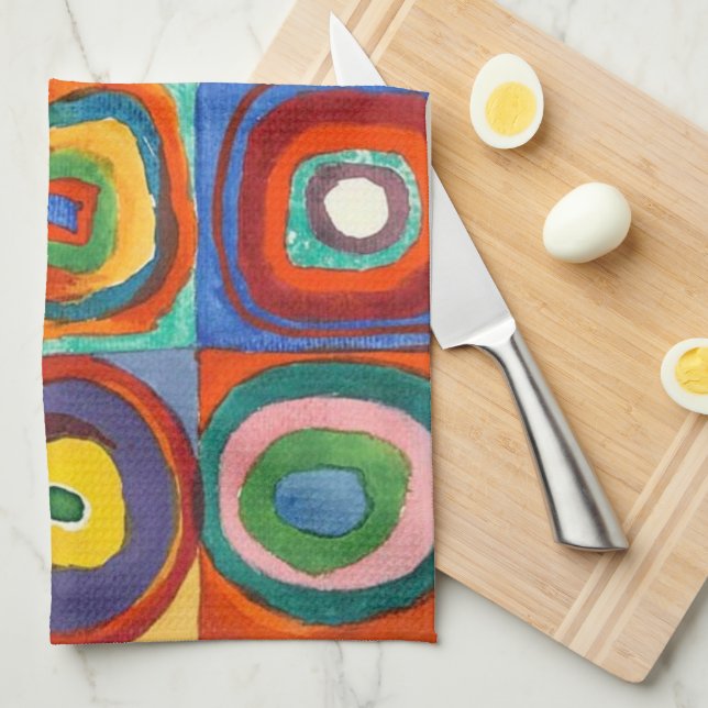 Linge De Cuisine Kandinsky - Carrés aux Cercles Concentriques (Quart Plié)