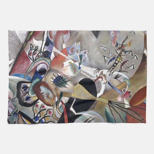 Linge De Cuisine Kandinsky En Gris Oeuvre Abstraite (Horizontal)