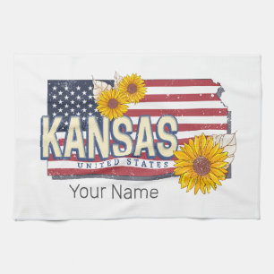 Linge De Cuisine Kansas États-Unis Retro State Map Vintage USA