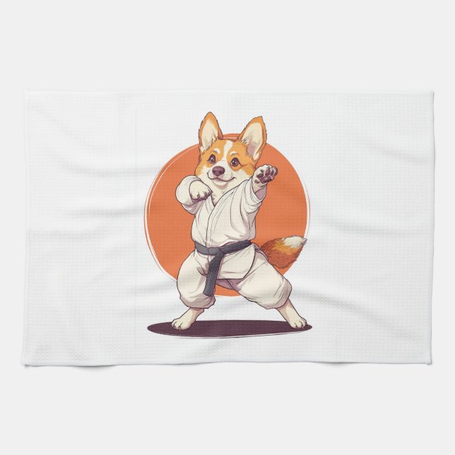 Linge De Cuisine Karate Corgi � Martial Arts Dog (Horizontal)