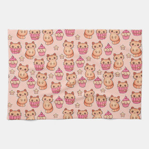 Linge De Cuisine Kawaii Cute Cats and Cupcakes Motif rose