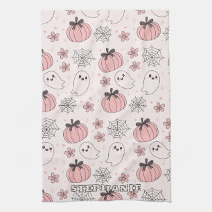 Linge De Cuisine Kawaii Halloween rose Fantômes et Citrouilles