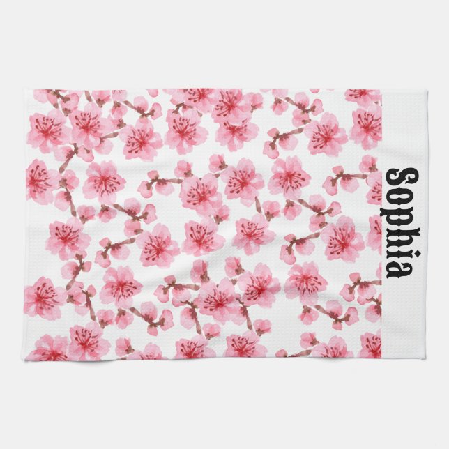 Linge De Cuisine kawaii pink cherry blossoms (Horizontal)