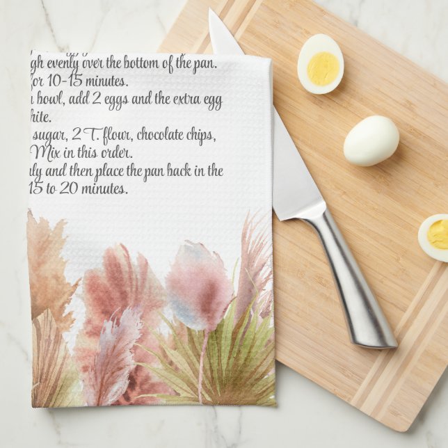 Linge De Cuisine Keepsaké Recette Cadeau Élégant Boho Pampas Grass (Quart Plié)