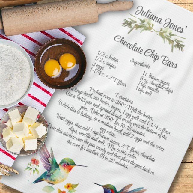 Linge De Cuisine Keepsaké Recette Modèle Aquarelle Colibri (
Keepsake Recipe Template Watercolor Hummingbird Kitchen Towel

)