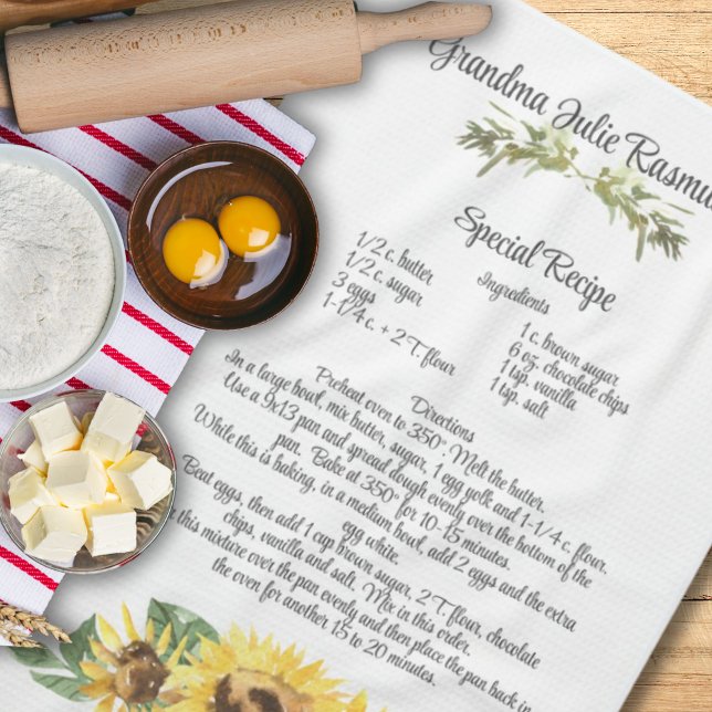 Linge De Cuisine Keepsaké Recette Modèle Aquarelle Sunflower Cadeau (Keepsake Recipe Template Watercolor Sunflower Gift Kitchen Towel)
