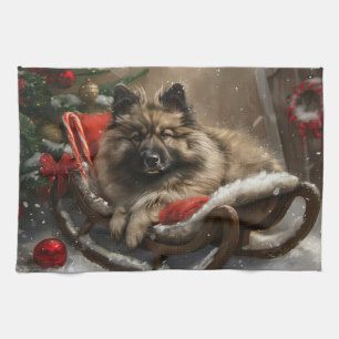 Linge De Cuisine keeshond Festive de Noël de chien