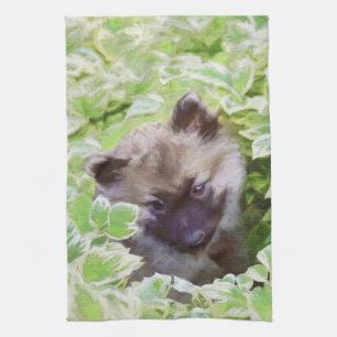 Linge De Cuisine Keeshond Puppy in the Garden Peinture Art original