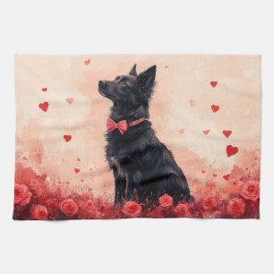 Linge De Cuisine Kelpie australien avec des roses - Saint-Valentin