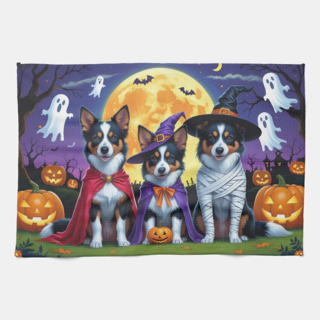 Linge De Cuisine Kelpies australiennes Chiens Citrouille Halloween  (Horizontal)