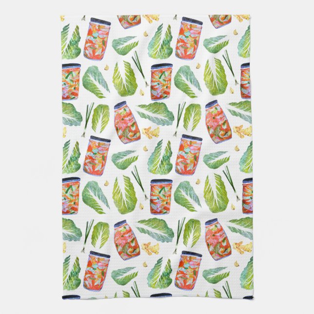 Linge De Cuisine Kimchi Ingrédients Fermentation épicée Aquarelle (Vertical)