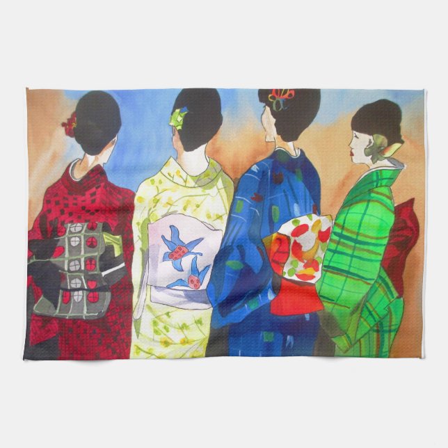 Linge De Cuisine Kimono de printemps japonais Geisha art (Horizontal)