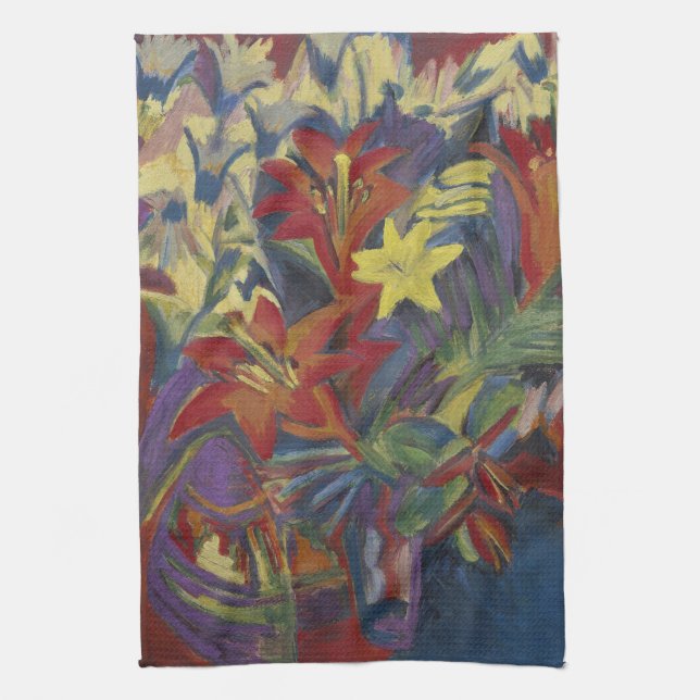 Linge De Cuisine Kirchner Expressionniste Lys orangés vibrants Art (Vertical)