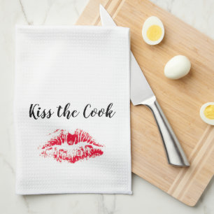 Linge De Cuisine Kiss the Cook Drôle Citation blanche Rouge Valent