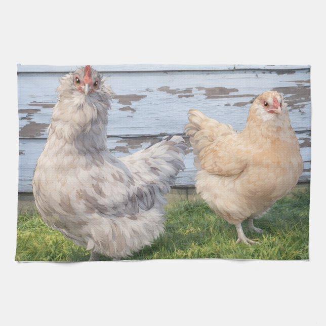 Linge De Cuisine Kitchen Towel Two Chickens Farmhouse  (Horizontal)