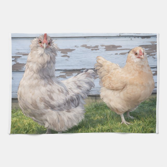Linge De Cuisine Kitchen Towel Two Chickens Farmhouse  (Horizontal)