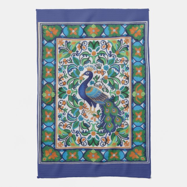 Linge De Cuisine Kitchen Towels - Peacock (Vertical)