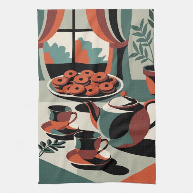 Linge De Cuisine Kitschen style 50's thé abstrait et biscuits (Vertical)