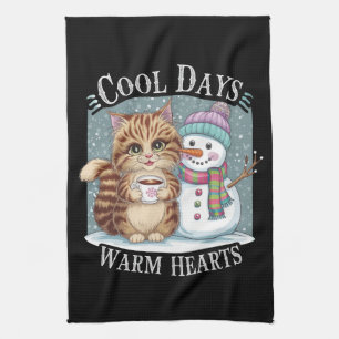 Linge De Cuisine Kitten Cat and Snowman Friends Share Coffee Winter