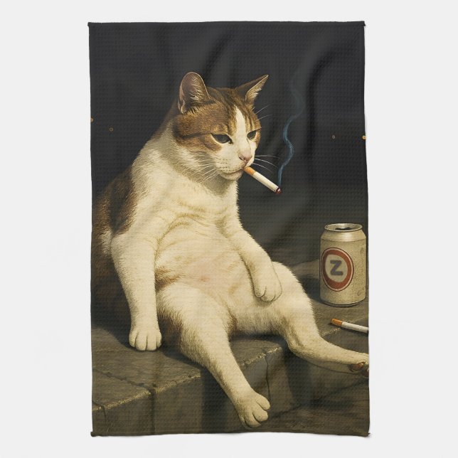 Linge De Cuisine Kitten Cigarette Drôle Chat Fumeur Mème Génération (Vertical)